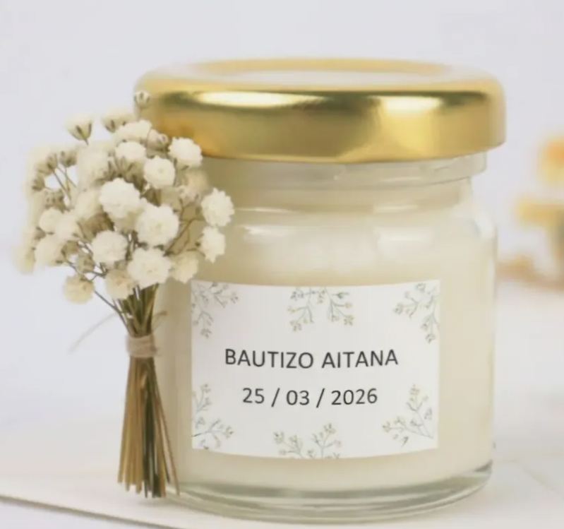 Vela recuerdo personalizada para un bautizo