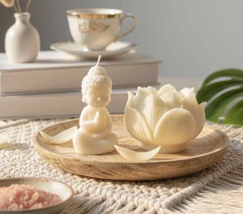 Velas con forma de Buda y flor de loto