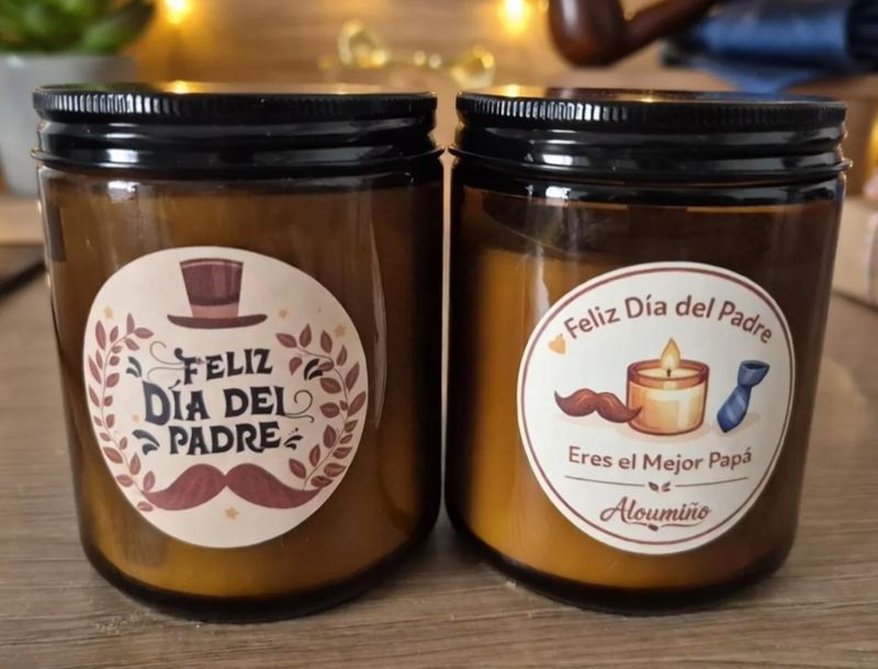 Velas en tarro ámbar con etiquetas del Día del Padre